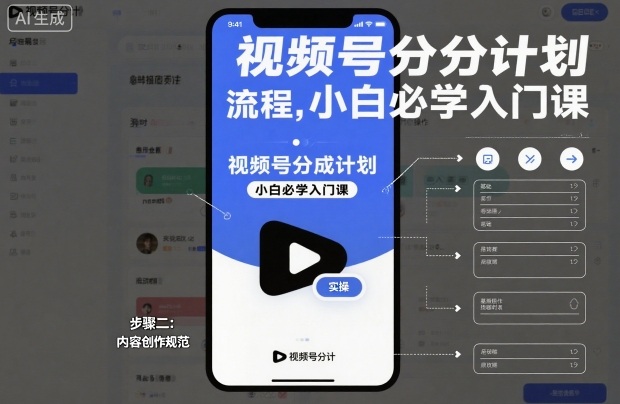 视频号分成计划实操流程，小白必学入门课-生财
