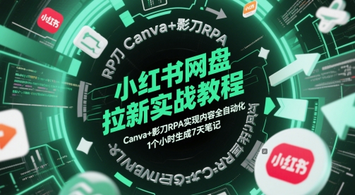 小红书网盘拉新实战教程，Canva+影刀RPA实现内容全自动化，1个小时生成7天笔记-生财