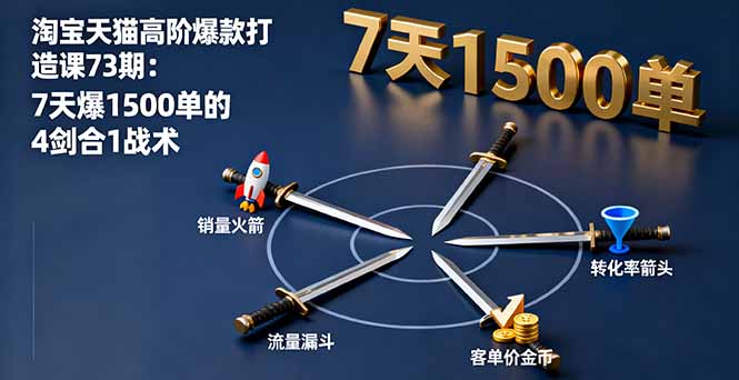 淘宝天猫高阶爆款打造课73期:7天爆1500单的4剑合1战术-生财