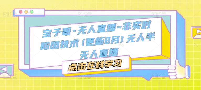 宝子哥·无人直播-非实时防风技术(更新25年5月)无人半无人直播-生财