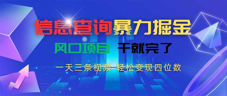 信息查询暴力掘金,一天三条视频 轻松变现四位数,风口项目干就完了-生财
