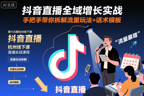 抖音直播全域增长实战第155期杭州线下课，手把手带你拆解流量玩法+话术模板-生财