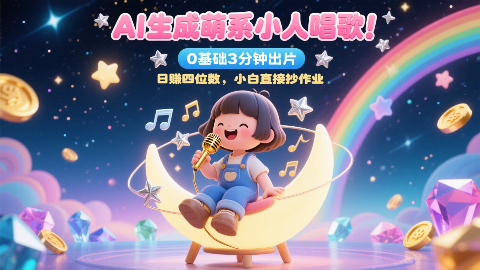 AI生成萌系小人唱歌！0基础3分钟出片，28个作品涨粉9万，日赚四位数，小白直接抄作业-生财