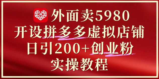 外面卖5980开设拼多多虚拟店铺：单日引流200+创业付费粉实战教程-生财
