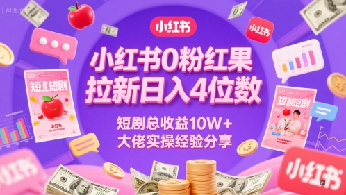 小红书0粉红果短剧拉新日入4位，数短剧总收益10W+大佬实操经验分享-生财