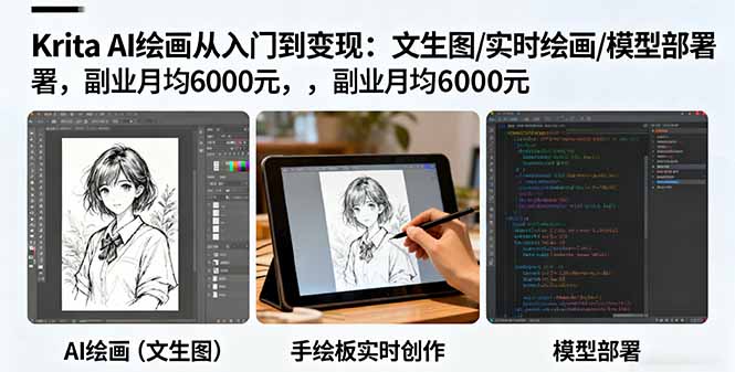 Krita AI绘画从入门到变现：文生图/实时绘画/模型部署，副业月均6000元-生财