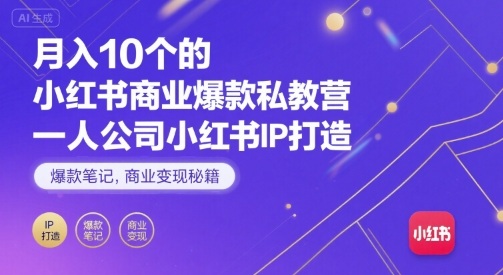 月入10个的小红书商业爆款私教营，一人公司小红书IP打造，爆款笔记，商业变现秘籍-生财