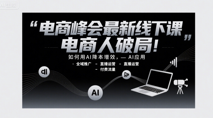 电商峰会最新线下课，电商人破局，如何用AI降本增效，AI应用-全域推广-直播运营-付费流量-生财