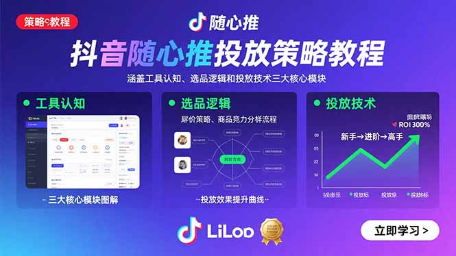 抖音随心推投放策略教程：涵盖工具认知、选品逻辑和投放技术三大核心模块-生财