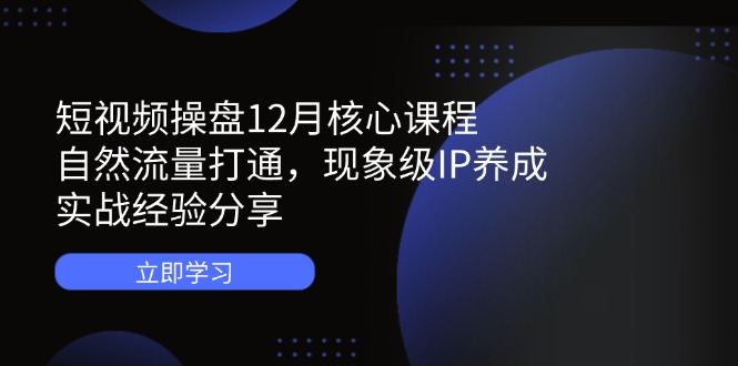 短视频操盘12月核心课程：自然流量打通，现象级IP养成，实战经验分享-生财