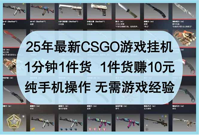 25年最新CSGO游戏挂机，1分钟1件货，1件货赚10元 纯手机操作 无需游戏经验-生财