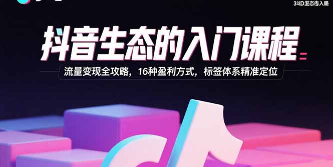 抖音生态的入门课程：流量变现全攻略，16种盈利方式，标签体系精准定位-生财