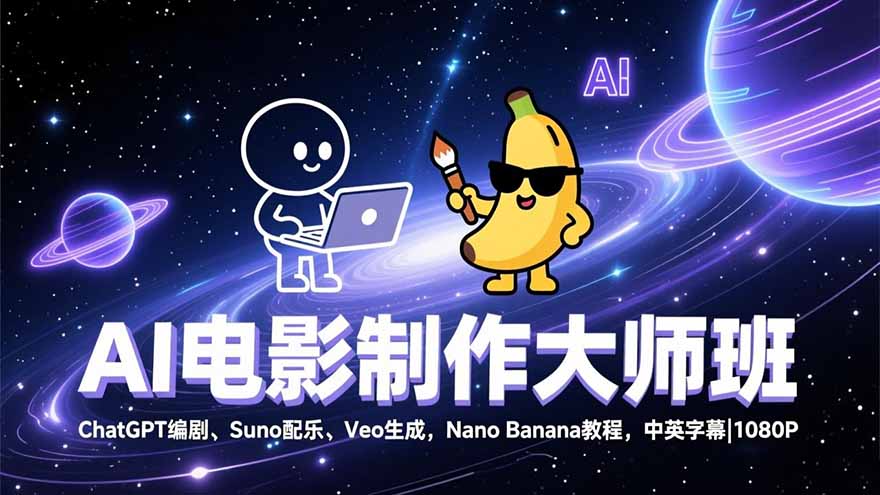 AI电影制作大师班：ChatGPT编剧、Suno配乐、Veo生成，Nano Banana教程，中英字幕|1080P-生财