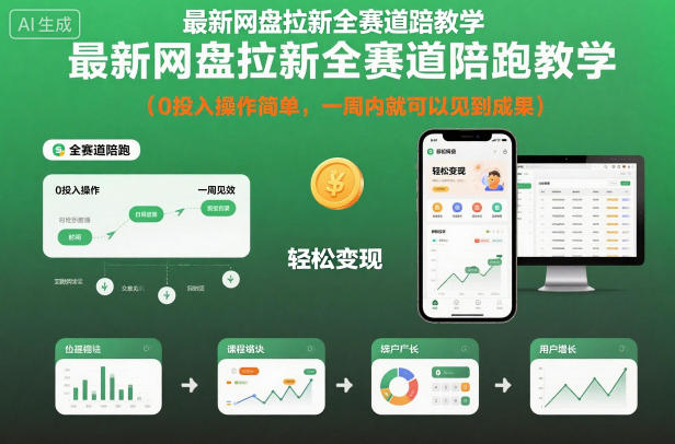 最新网盘拉新全赛道陪跑教学，0投入操作简单，一周内就可以见到成果-生财