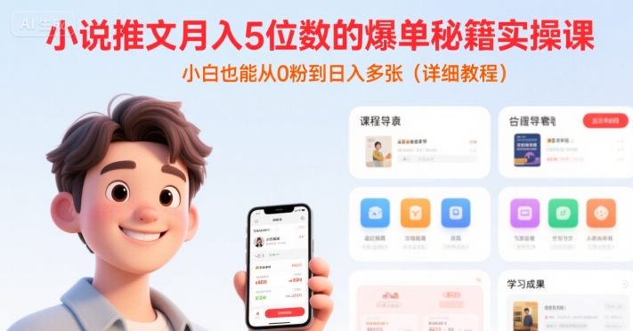 小说推文月入5位数的爆单秘籍实操课,,小白也能从0粉到日入多张(详细教程)-生财