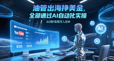 油管出海挣美金，全部通过AI自动化实操，从0到1实现月入过W-生财