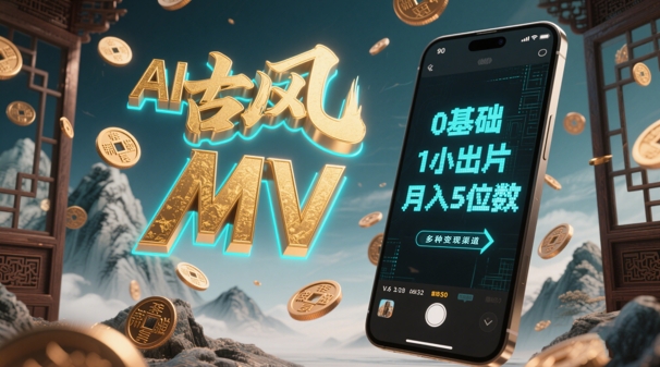 AI一键生成古风音乐MV，0剪辑基础1小时出片，多种变现渠道，一部手机月入5位数-生财