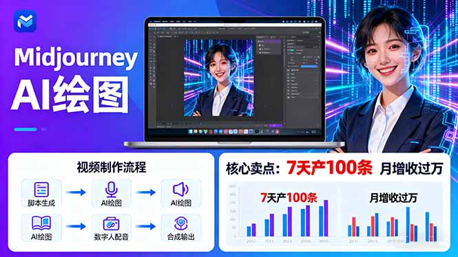 AI绘图照片开口说话视频制作:Midjourney+数字人,7天产100条月增收过万-生财