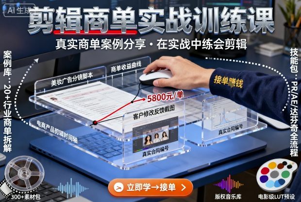 剪辑商单实战训练课，真实商单案例分享，在实战中练会剪辑-生财
