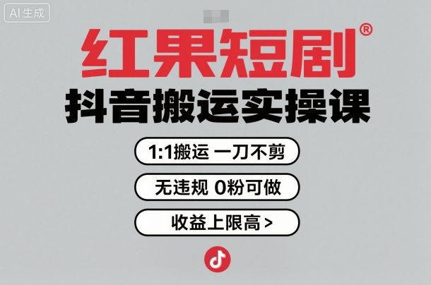 红果短剧拉新之抖音搬运实操课，1：1搬运，一刀不剪，无违规，0粉可做，收益上限高-生财