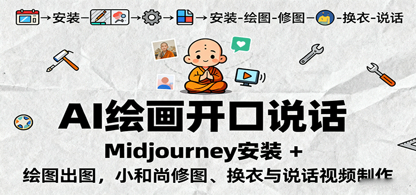AI绘画开口说话,Midjourney安装 + 绘图出图,小和尚修图、换衣与说话视频制作-生财