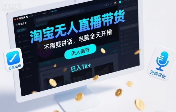 淘宝无人直播带货，不需要出镜，不需要讲话，电脑全天开播，轻松上手，日入1k+【揭秘】-生财