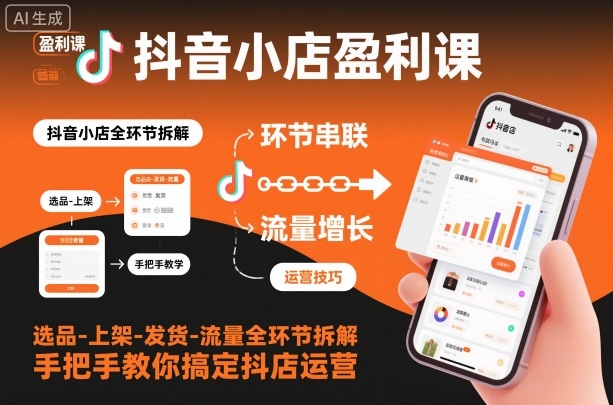 抖音小店盈利课-选品-上架-发货-流量全环节拆解，手把手教你搞定抖店运营-生财