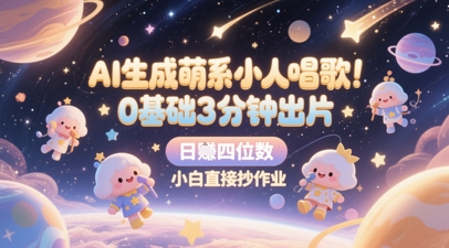 AI生成萌系小人唱歌，0基础3分钟出片，28个作品涨粉8.9W，单条最高19W赞，日入四位数，小白直接抄作业-生财