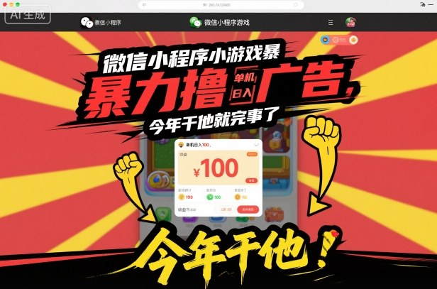 微信小程序小游戏暴力撸广告，单机日入100，今年干他就完事了-生财