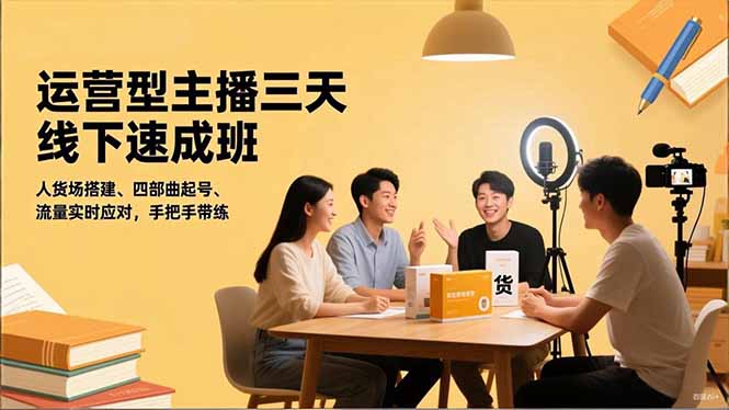 运营型主播三天线下班,人货场搭建,四部曲起号,流量实时应对,手把手带练-生财