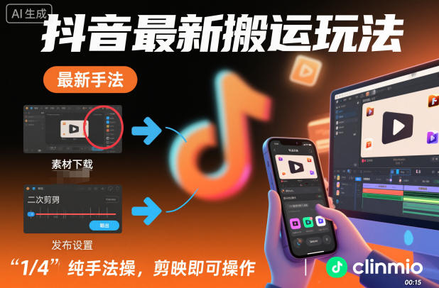 抖音最新搬运玩法，纯手法操作，剪映即可操作-生财