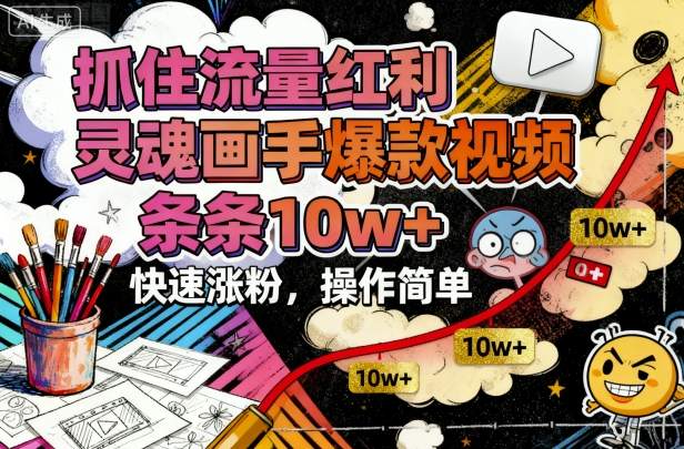 抓住流量红利，灵魂画手爆款视频，条条10w+，快速涨粉，操作简单-生财