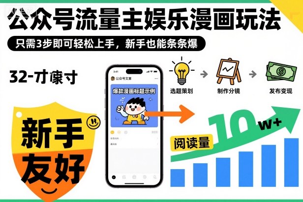 公众号流量主娱乐漫画玩法,只需3步即可轻松上手,新手也能条条爆-生财