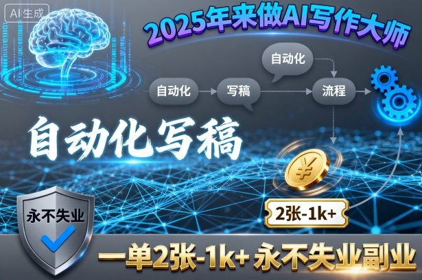 2025年来做AI写作大师,自动化写稿,一单2张-1k+,永不失业副业-生财