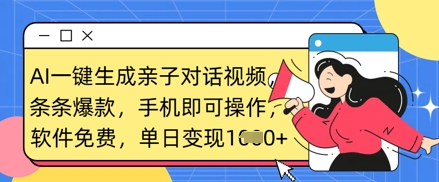 AI一键生成亲子对话视频，条条爆款，一部手机即可操作，单日变现数张-生财