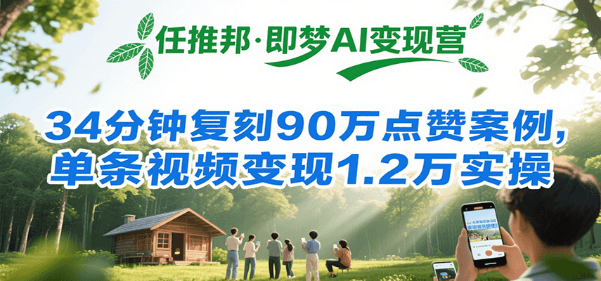 任推邦·即梦AI变现营，34分钟复刻90万点赞案例，单条视频变现1.2万实操-生财