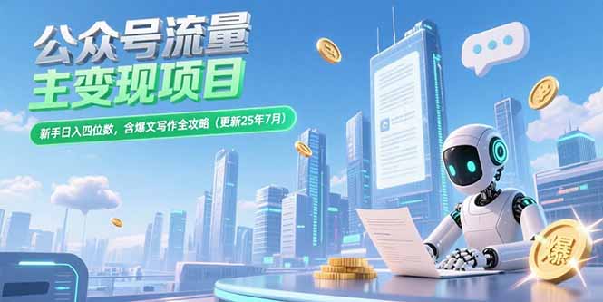 公众号流量主变现项目，新手日入四位数，含爆文写作全攻略(更新25年7月-生财