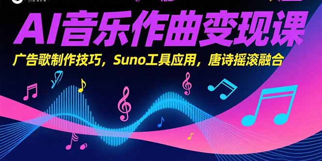 AI音乐作曲变现课，广告歌制作技巧，Suno工具应用，唐诗摇滚融合-生财
