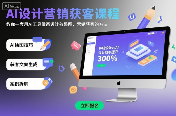 AI设计营销获客课程，教你一套用AI工具做画设计效果图，营销获客的方法-生财