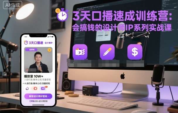 3天口播速成训练营，会搞钱的设计师IP系列实战课-生财