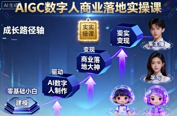 AIGC数字人商业落地实操课，从零基础小白到AI数字人大神-生财
