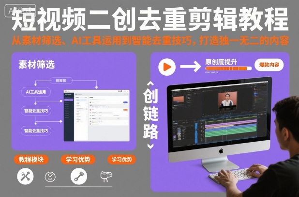 短视频二创去重剪辑教程,从素材筛选、AI工具运用到智能去重技巧,打造独一无二的内容-生财