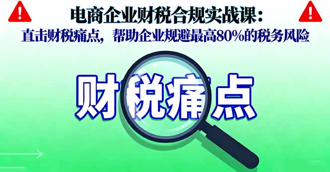 电商企业财税合规实战课，直击财税痛点，帮助企业规避最高80%的税务风险-生财