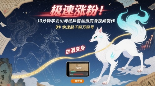 极速涨粉！10分钟学会山海经异兽丝滑变身视频制作，快速起千粉万粉号-生财