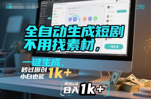 全自动生成短剧，不用找素材，不用剪辑，一键生成，秒过原创，小白也能轻松日入1k+【揭秘】-生财