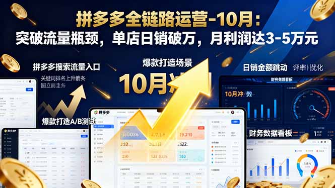 拼多多全链路运营-10月：突破流量瓶颈，单店日销破万，月利润达3-5万元-生财