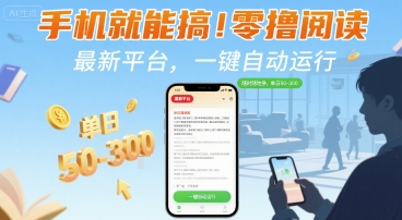 手机就能搞！零撸阅读挂G，最新平台，一键自动运行，随时随地挣，单日50-3张+【揭秘】-生财