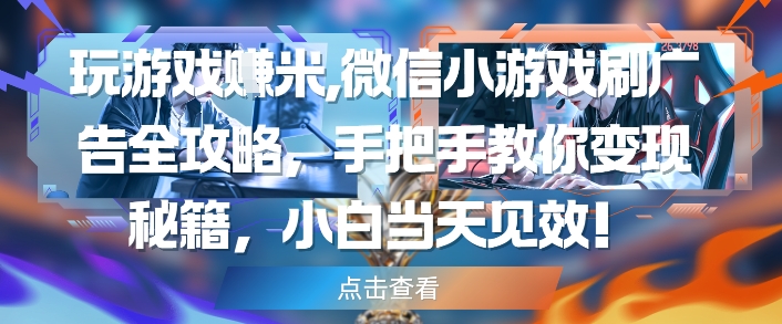 玩游戏挣米,微信小游戏刷广告全攻略,手把手教你变现秘籍,小白当天见效-生财