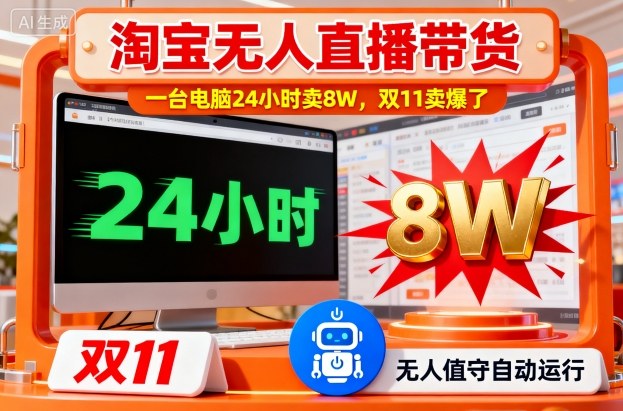 淘宝无人直播带货，一台电脑214小时卖8W，双11卖爆了【揭秘】-生财