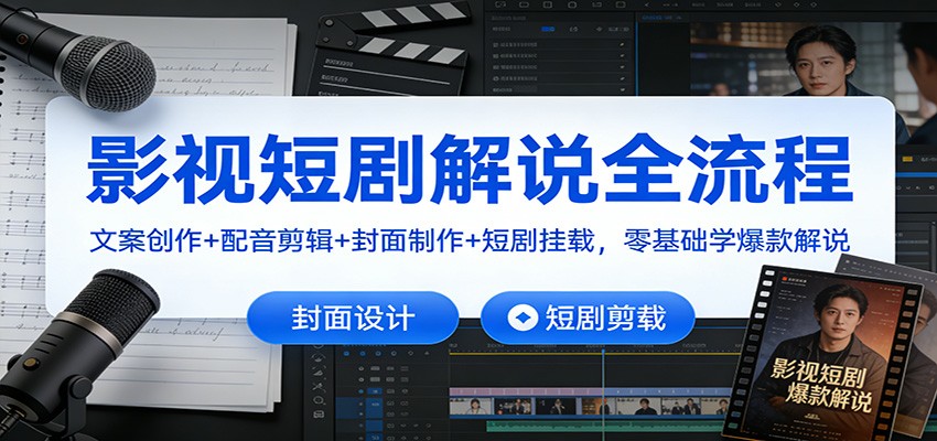 影视短剧解说全流程：文案创作+配音剪辑+封面制作+短剧挂载，零基础学爆款解说-生财